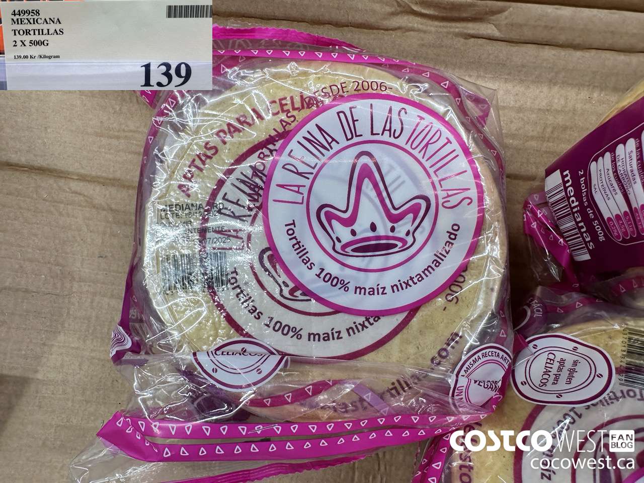 449958 MEXICANA TORTILLAS 2 X 500G $139.00