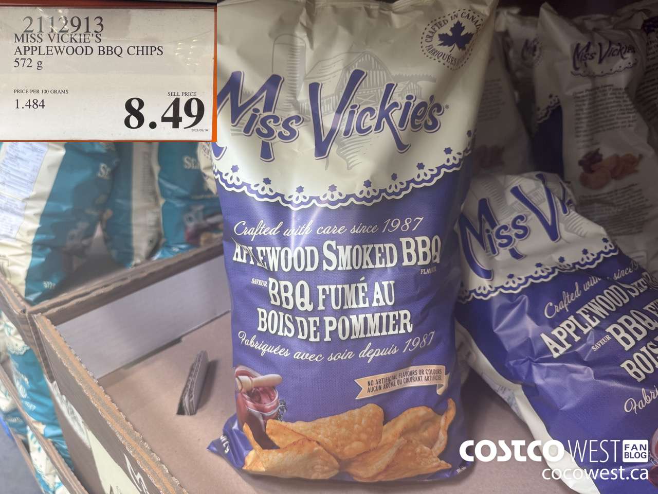 2112913 MISS VICKIE'S APPLEWOOD BBQ CHIPS 572G $8.49
