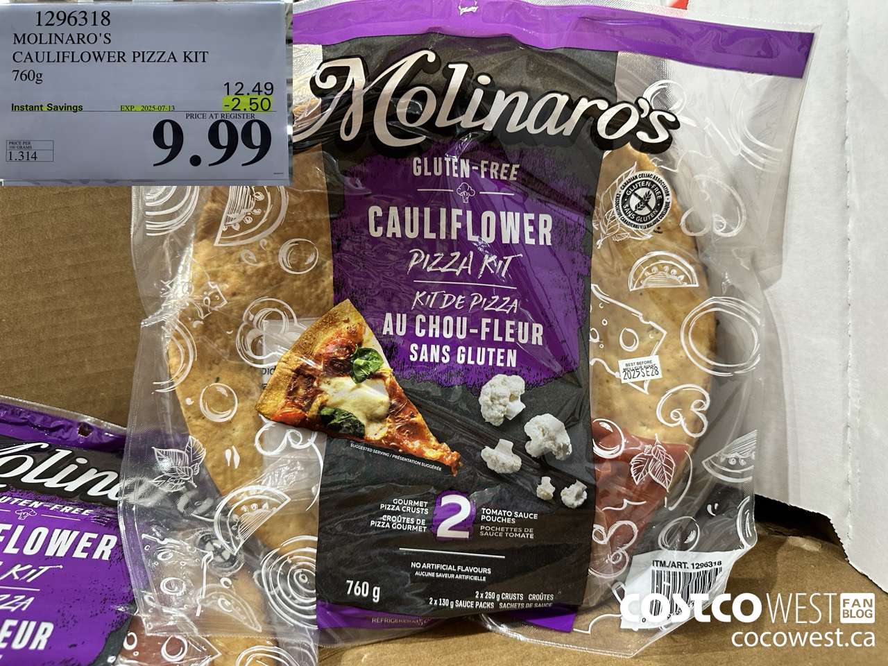 1296318 MOLINARO'S CAULIFLOWER PIZZA KIT 2 PACK 760g ($2.50 INSTANT SAVINGS EXPIRES ON 2025-07-13) $9.99