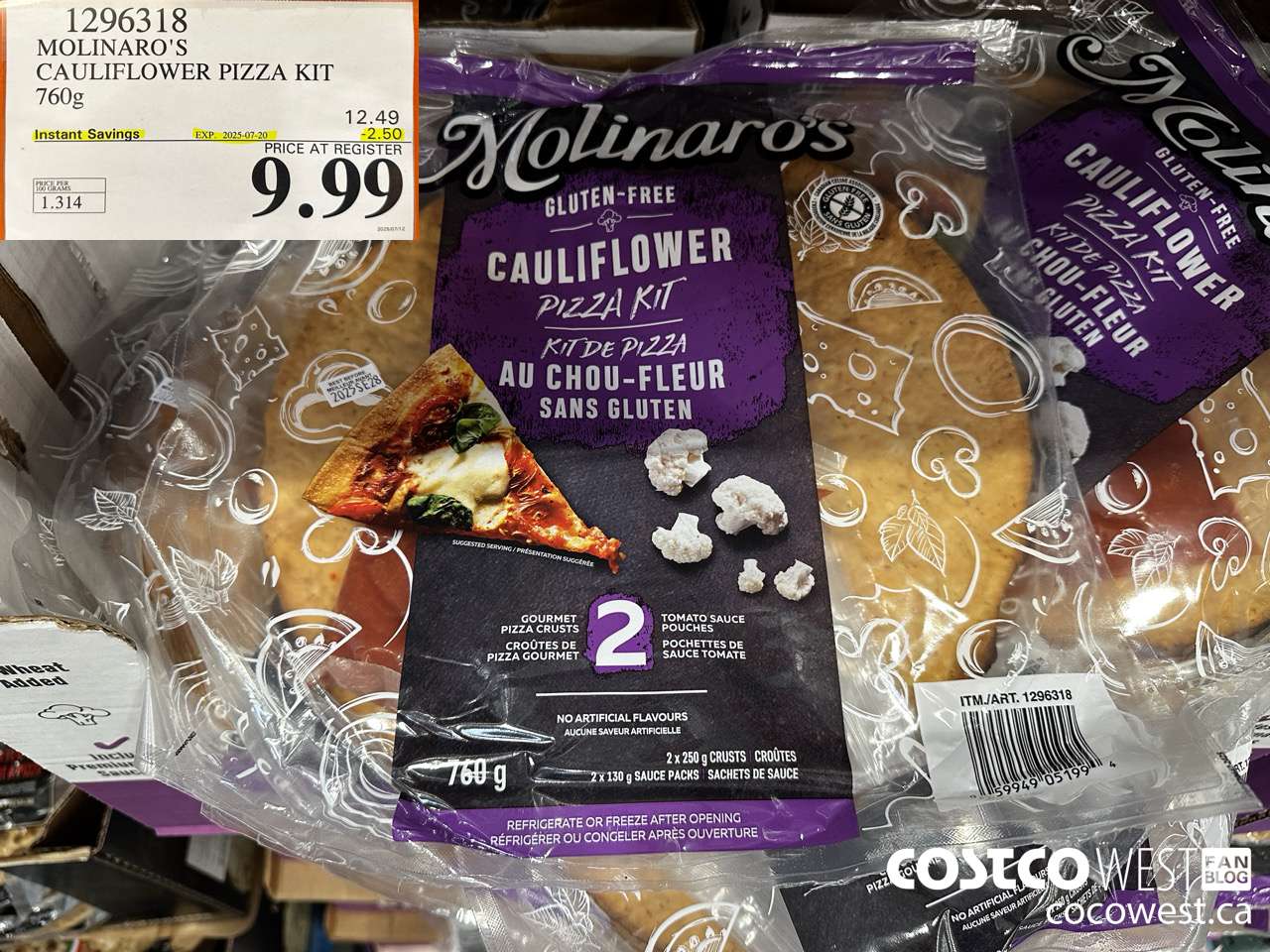 1296318 MOLINARO'S CAULIFLOWER PIZZA KIT 2 PACK 760g ($2.50 INSTANT SAVINGS EXPIRES ON 2025-07-20) $9.99