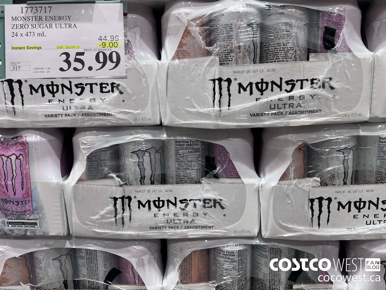1773717 MONSTER ENERGY ZERO SUGAR ULTRA 94 x 473 mL ($9.00 INSTANT SAVINGS EXPIRES ON 2025-07-13) $35.99