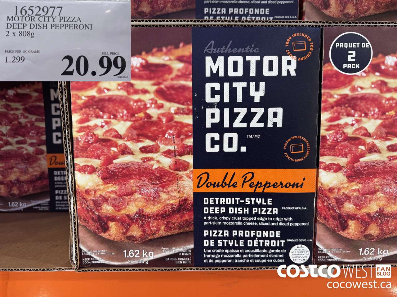 1652977 MOTOR CITY PIZZA DEEP DISH PEPPERONI 2 X 808G $20.99