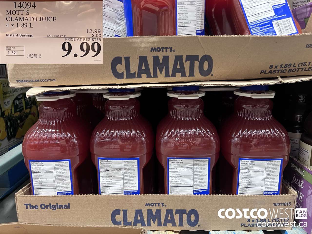 14094 MOTTS CLAMATO JUICE 4 X 1.89 L ($3.00 INSTANT SAVINGS EXPIRES ON 2025-07-06) $9.99
