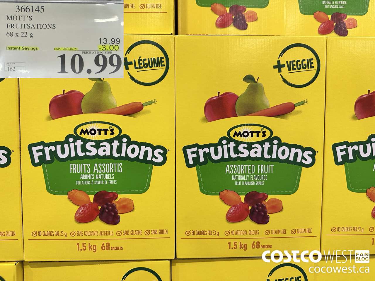 366145 MOTT'S FRUITSATION 68 x 22 g ($3.00 INSTANT SAVINGS EXPIRES ON 2025-07-20) $10.99