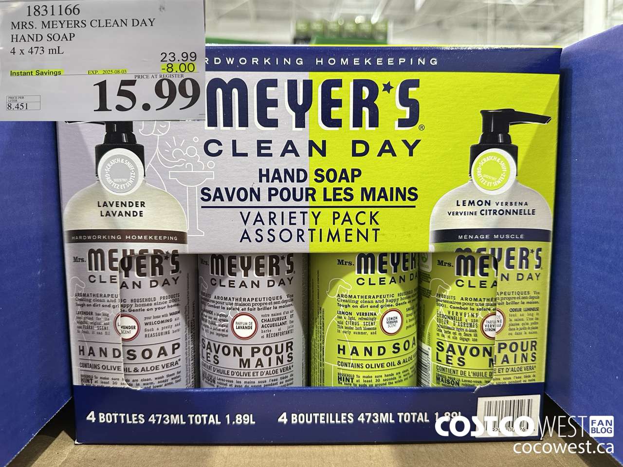 1831166 MRS. MEYERS CLEAN DAY HAND SOAP 4 X 473ML ($8.00 INSTANT SAVINGS EXPIRES ON 2025-08-03) $15.99