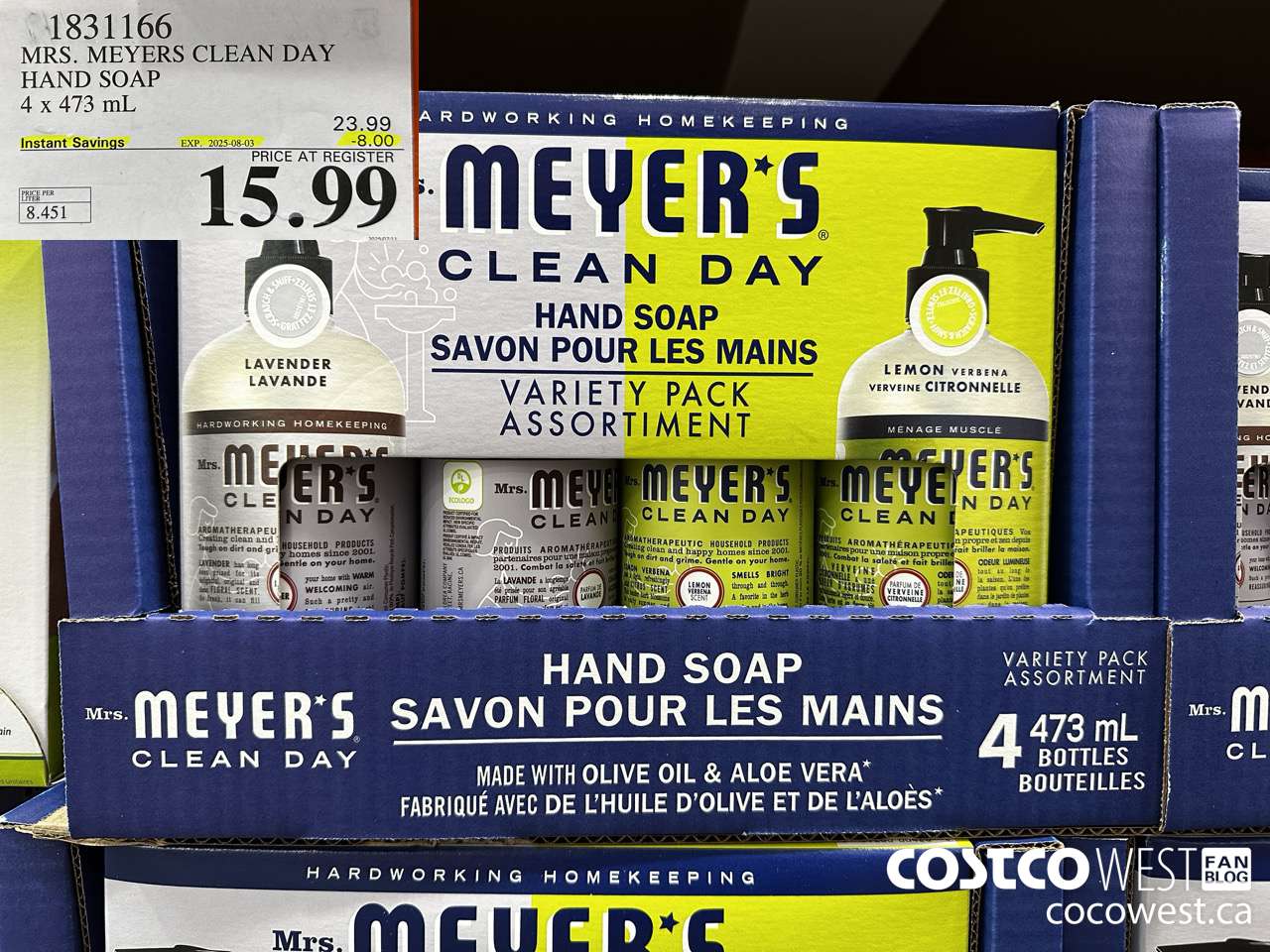 1831166 MRS. MEYERS CLEAN DAY HAND SOAP 4 X 473ML ($8.00 INSTANT SAVINGS EXPIRES ON 2025-08-03) $15.99