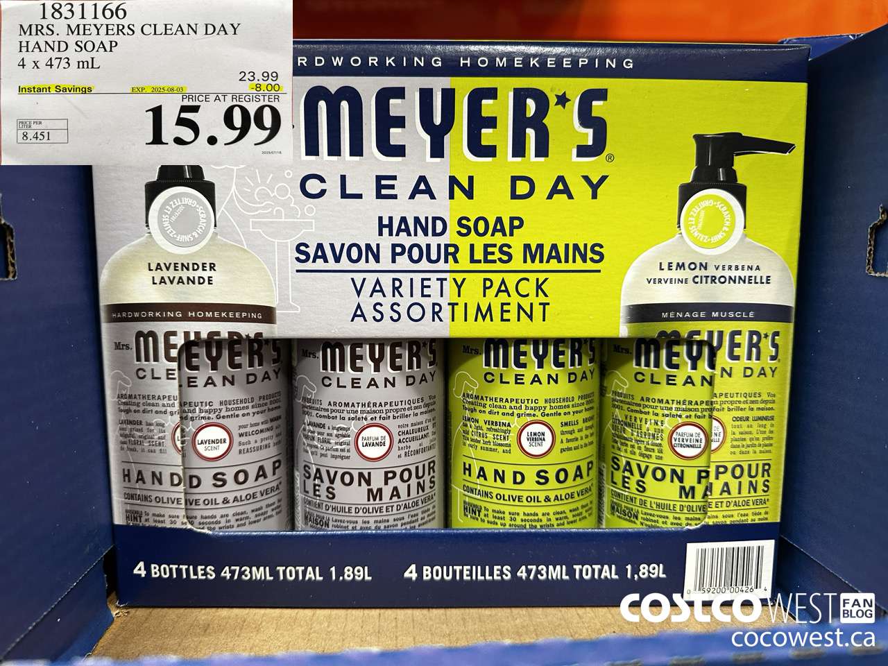 1831166 MRS. MEYERS CLEAN DAY HAND SOAP 4 X 473ML ($8.00 INSTANT SAVINGS EXPIRES ON 2025-08-03) $15.99