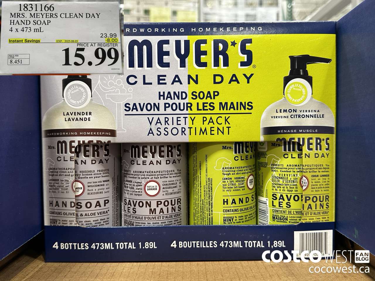 1831166 MRS. MEYERS CLEAN DAY HAND SOAP 4 X 473ML ($8.00 INSTANT SAVINGS EXPIRES ON 2025-08-03) $15.99