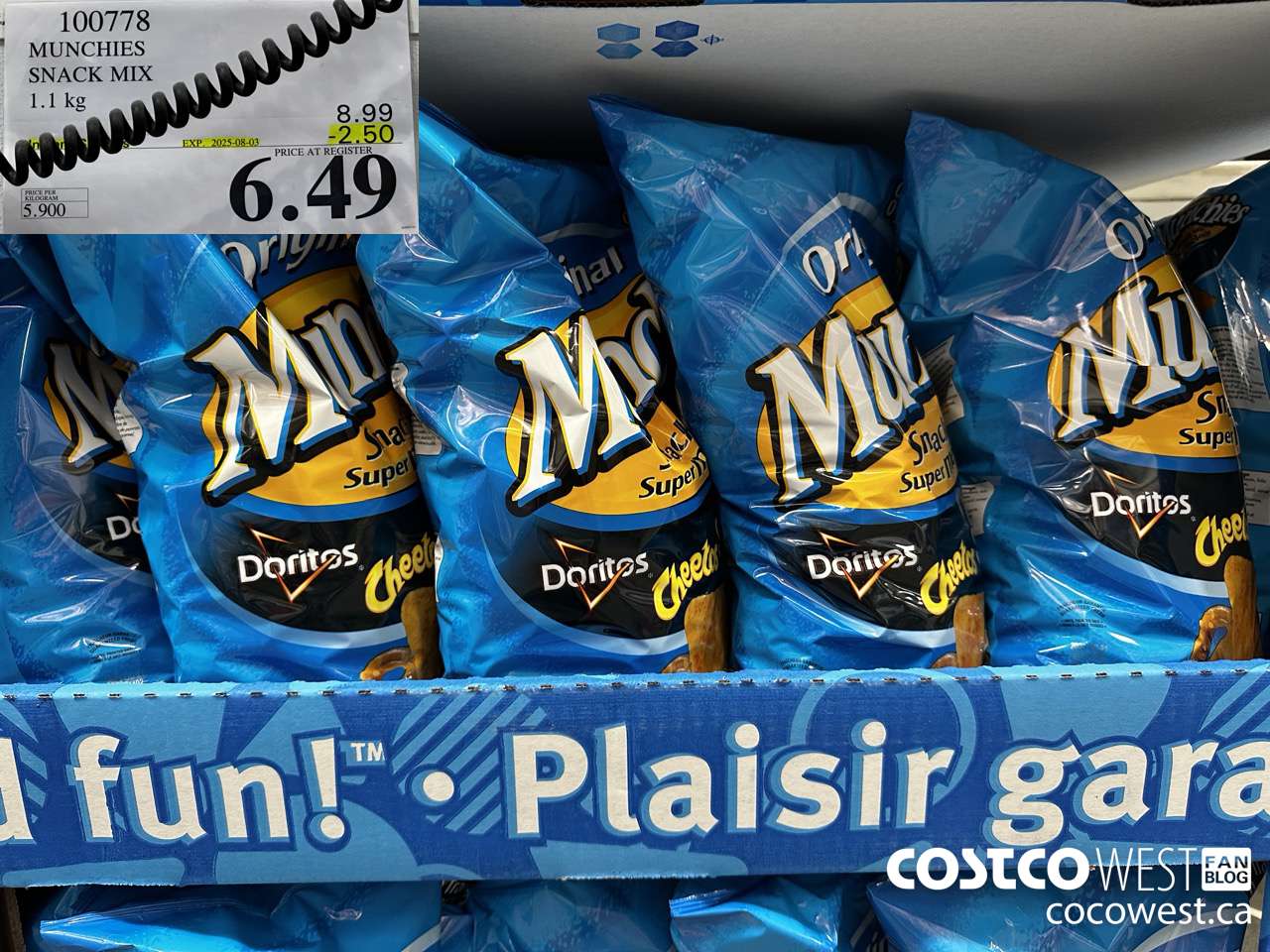 100778 MUNCHIES SNACK MIX 1.1 kg ($2.50 INSTANT SAVINGS EXPIRES ON 2025-08-03) $6.49