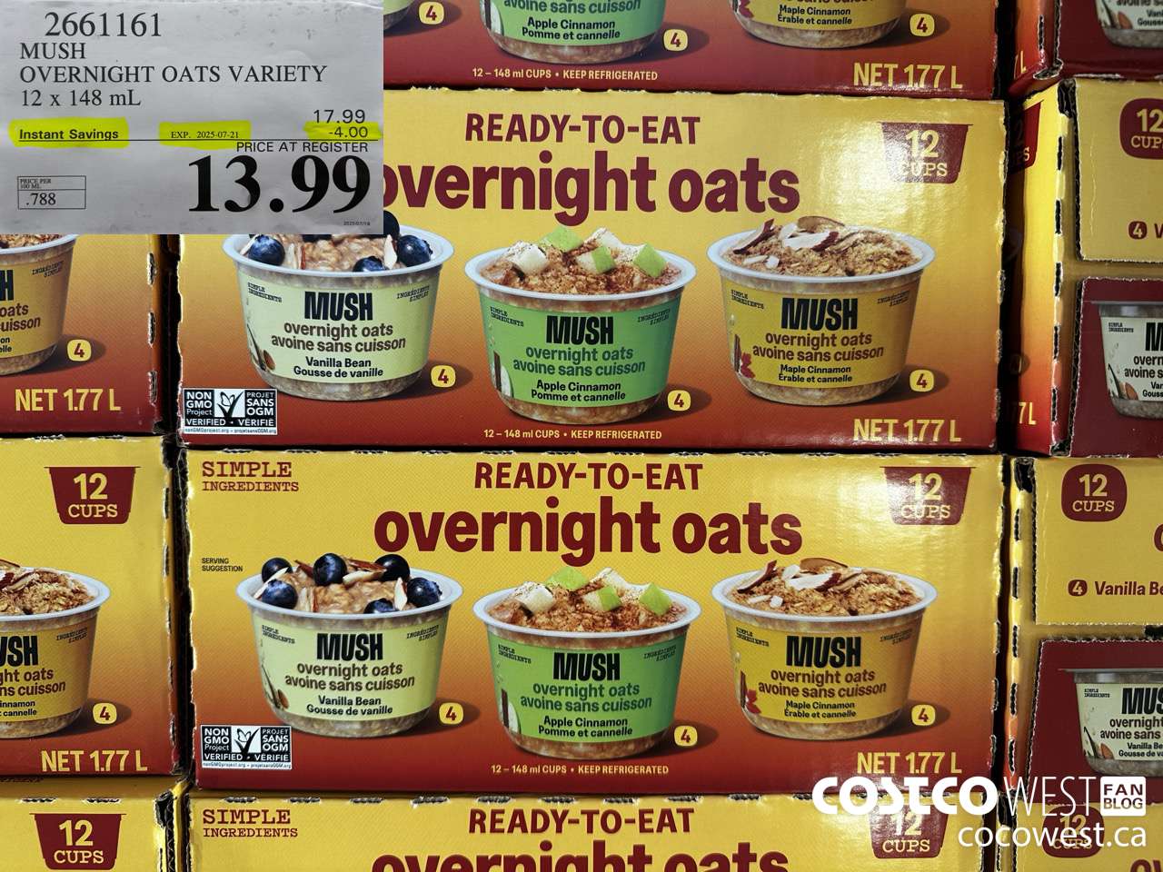 2661161 MUSH OVERNIGHT OATS VARIETY 12 X 141G ($4.00 INSTANT SAVINGS EXPIRES ON 2025-07-21) $13.99