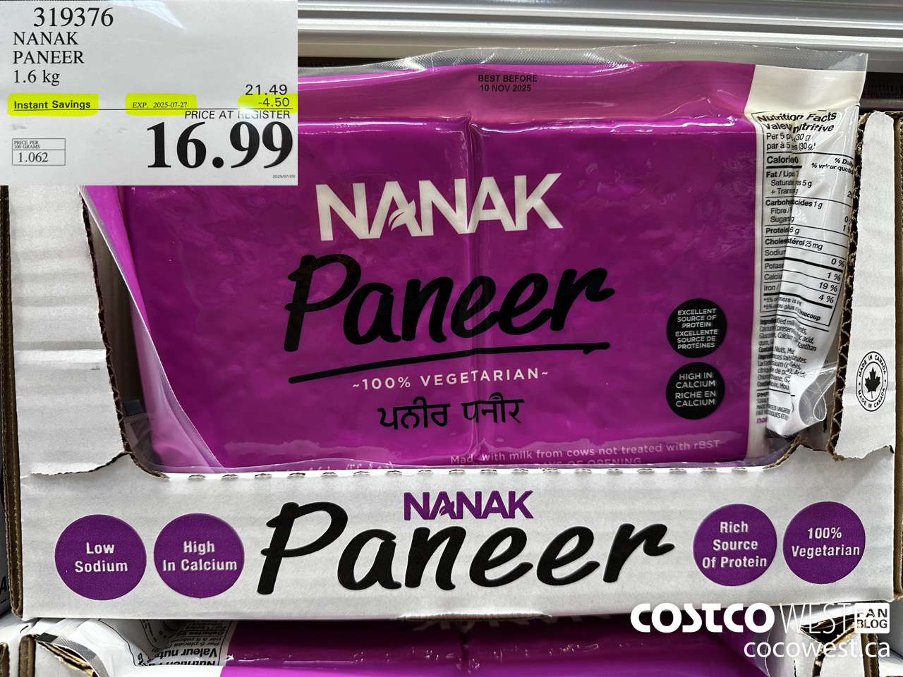 319376 NANAK PANEER 1.6 kg ($4.50 INSTANT SAVINGS EXPIRES ON 2025-07-27) $16.99