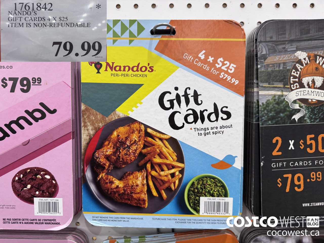 1761842 NANDO'S GIFT CARDS 4 X $25 ITEM IS NON-REFUNDABLE $79.99