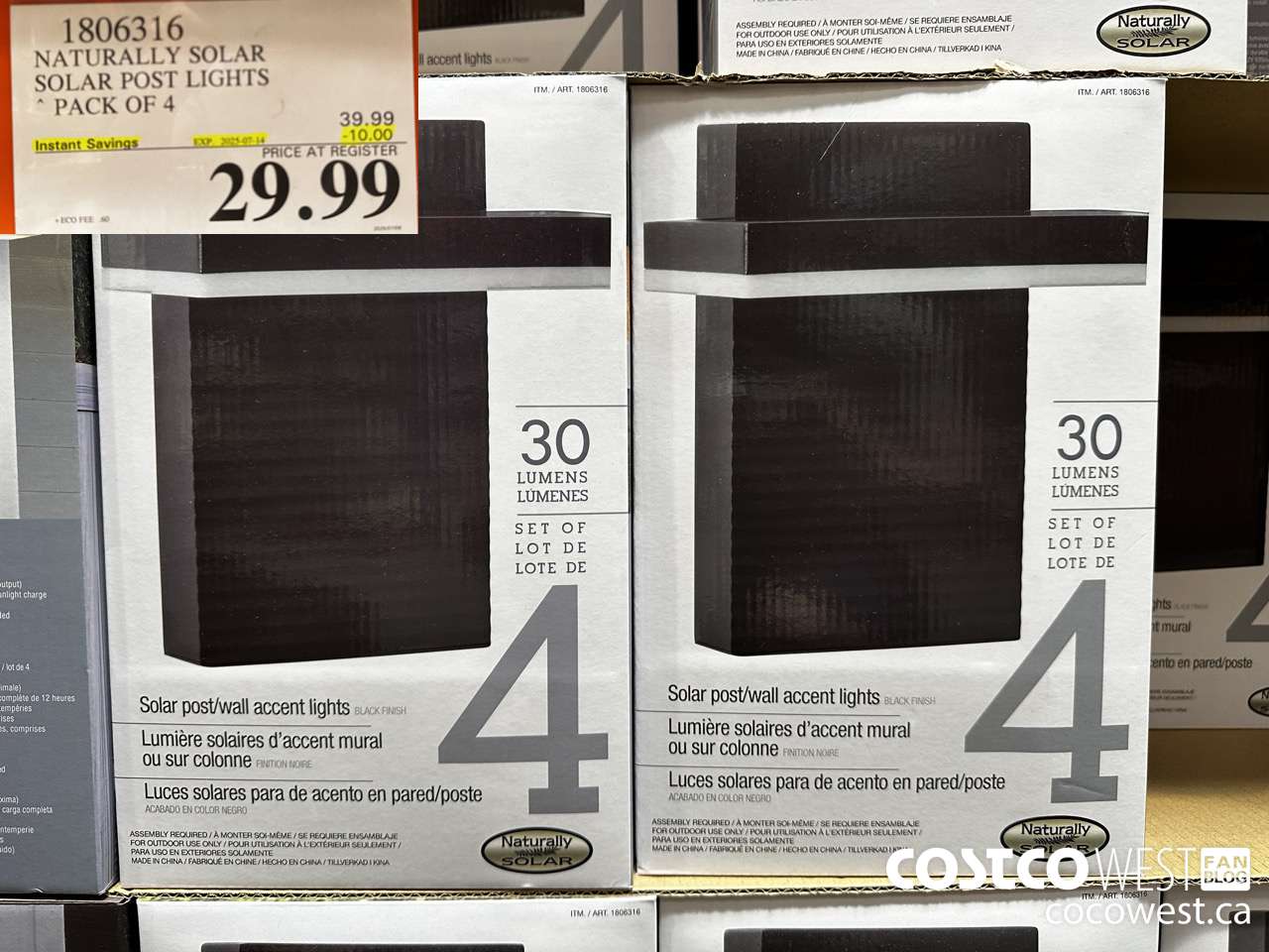 1806316 NATURALLY SOLAR SOLAR POST LIGHTS PACK OF 4 ($10.00 INSTANT SAVINGS EXPIRES ON 2025-07-14) $29.99