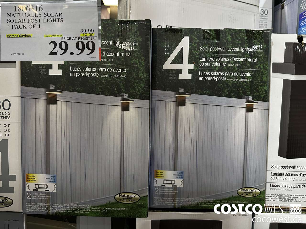 1806316 NATURALLY SOLAR SOLAR POST LIGHTS PACK OF 4 ($10.00 INSTANT SAVINGS EXPIRES ON 2025-07-14) $29.99