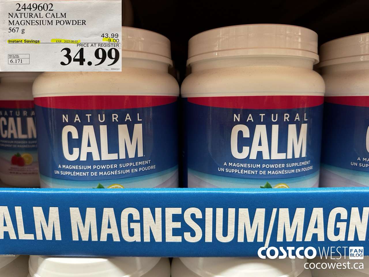 2449602 NATURAL CALM MAGNESIUM POWDER 567 g ($9.00 INSTANT SAVINGS EXPIRES ON 2025-08-03) $34.99