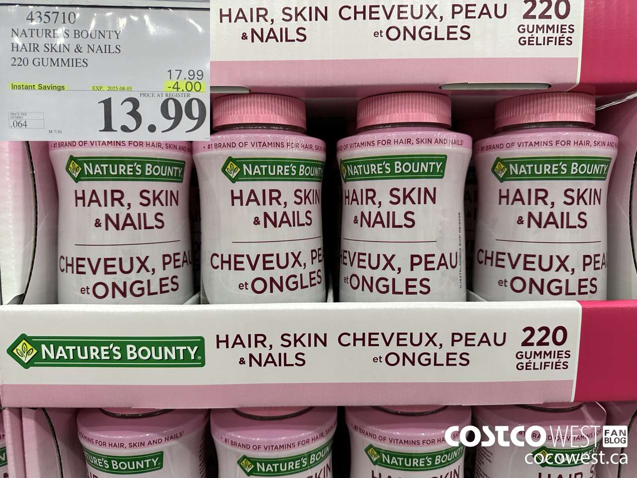 435710 NATURE'S BOUNTY HAIR SKIN & NAILS 220 GUMMIES ($4.00 INSTANT SAVINGS EXPIRES ON 2025-08-03) $13.99