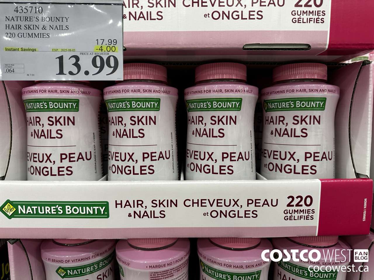 435710 NATURE'S BOUNTY HAIR SKIN & NAILS 220 GUMMIES ($4.00 INSTANT SAVINGS EXPIRES ON 2025-08-03) $13.99