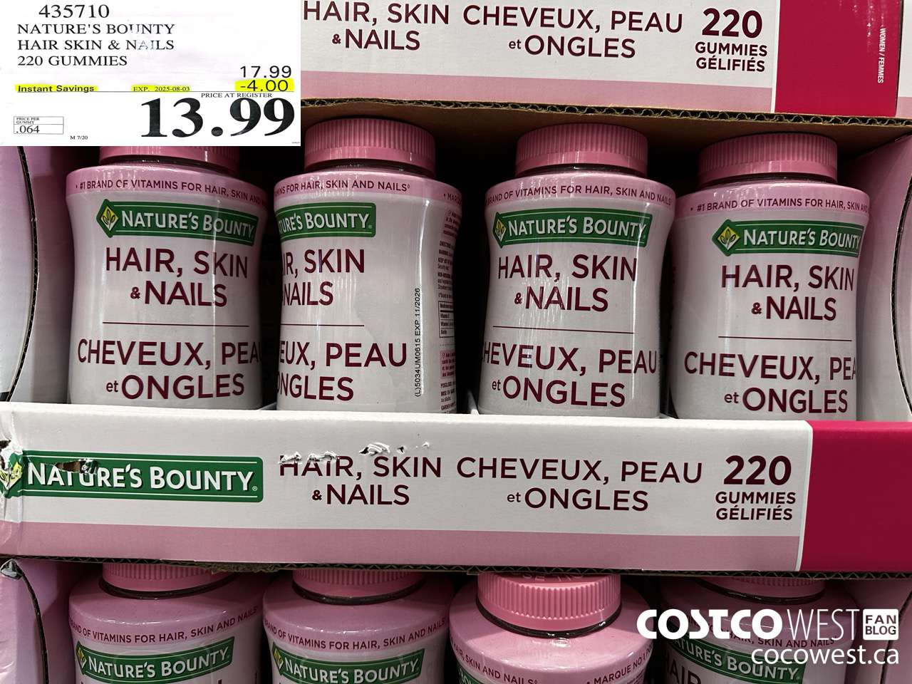 435710 NATURE'S BOUNTY HAIR SKIN & NAILS 220 GUMMIES ($4.00 INSTANT SAVINGS EXPIRES ON 2025-08-03) $13.99