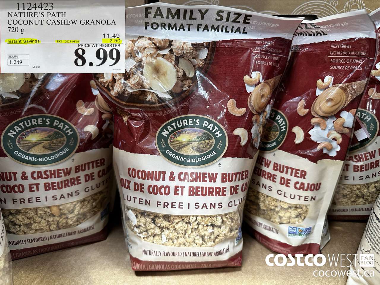 1124423 NATURE'S PATH COCONUT CASHEW GRANOLA 720 g ($2.50 INSTANT SAVINGS EXPIRES ON 2025-08-03) $8.99