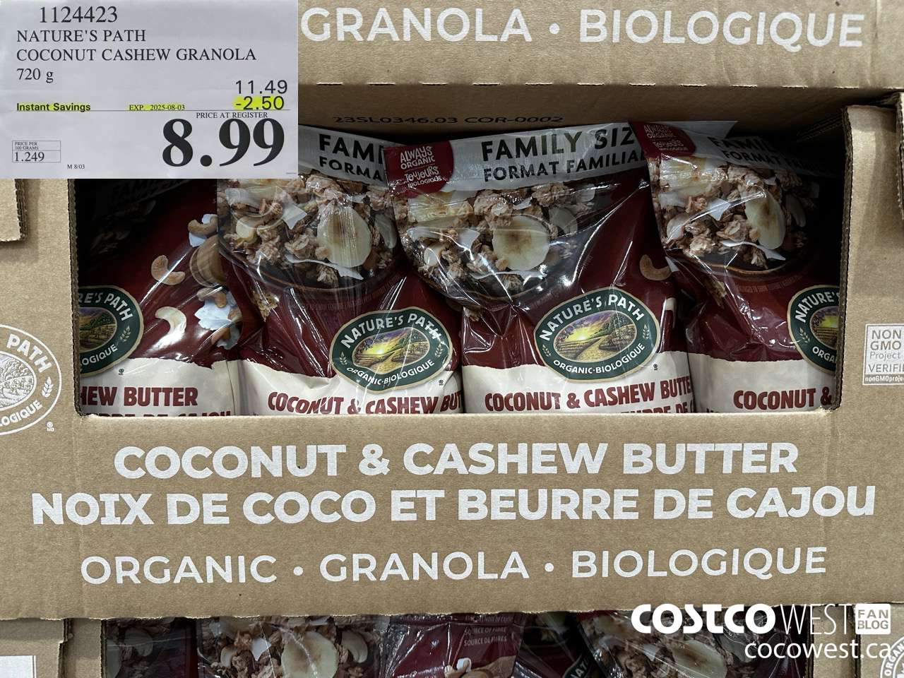 1124423 NATURE'S PATH COCONUT CASHEW GRANOLA 720 g ($2.50 INSTANT SAVINGS EXPIRES ON 2025-08-03) $8.99