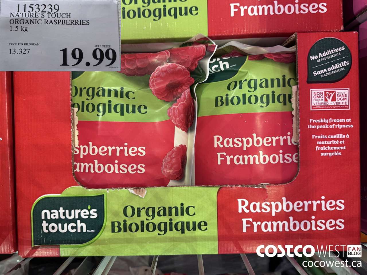 1153239 NATURE'S TOUCH ORGANIC RASPBERRIES 1.5 KG $19.99