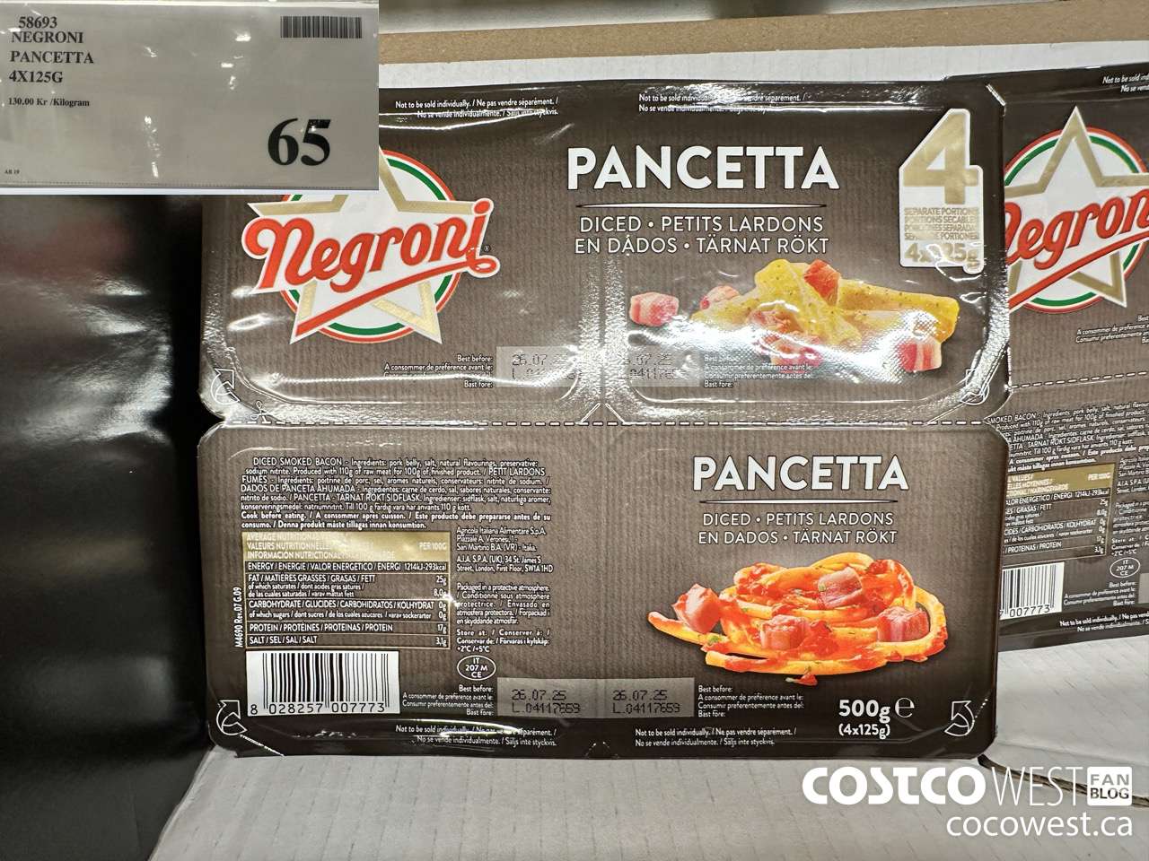 58693 NEGRONI PANCETTA 4 X 125G $65.00