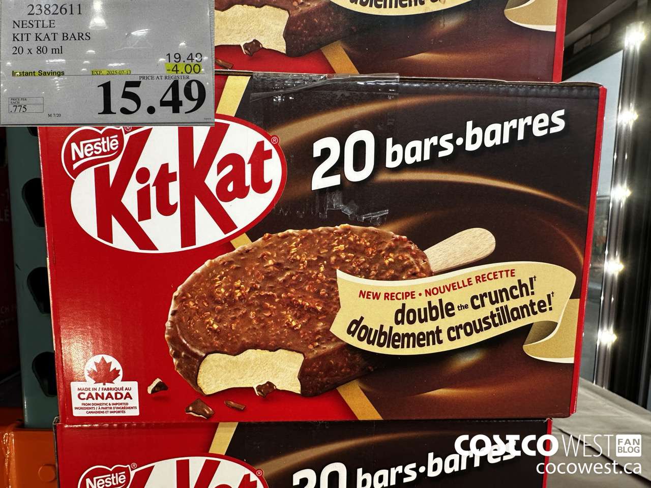 2382611 NESTLE KIT KAT BARS 20 X 80 ML ($4.00 INSTANT SAVINGS EXPIRES ON 2025-07-13) $15.49