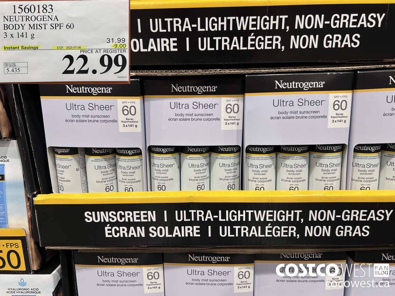 1560183 NEUTROGENA BODY MIST SPF 60 3 X 141G ($9.00 INSTANT SAVINGS EXPIRES ON 2025-07-06) $22.99