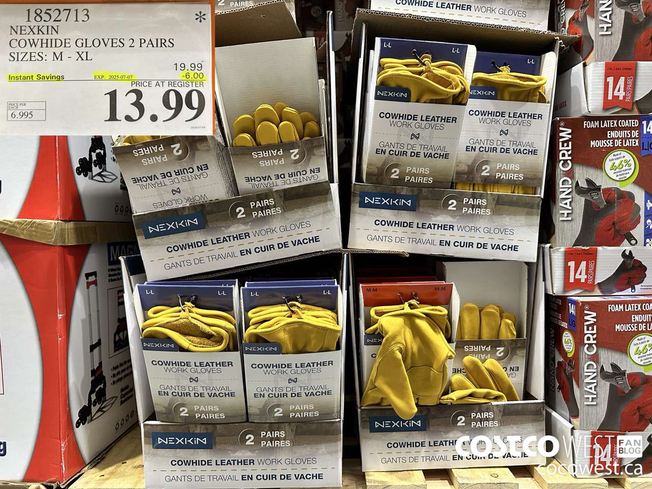 1852713 NEXKIN COWHIDE GLOVES 2 PAIRS SIZES M-XL ($6.00 INSTANT SAVINGS EXPIRES ON 2025-07-07) $13.99