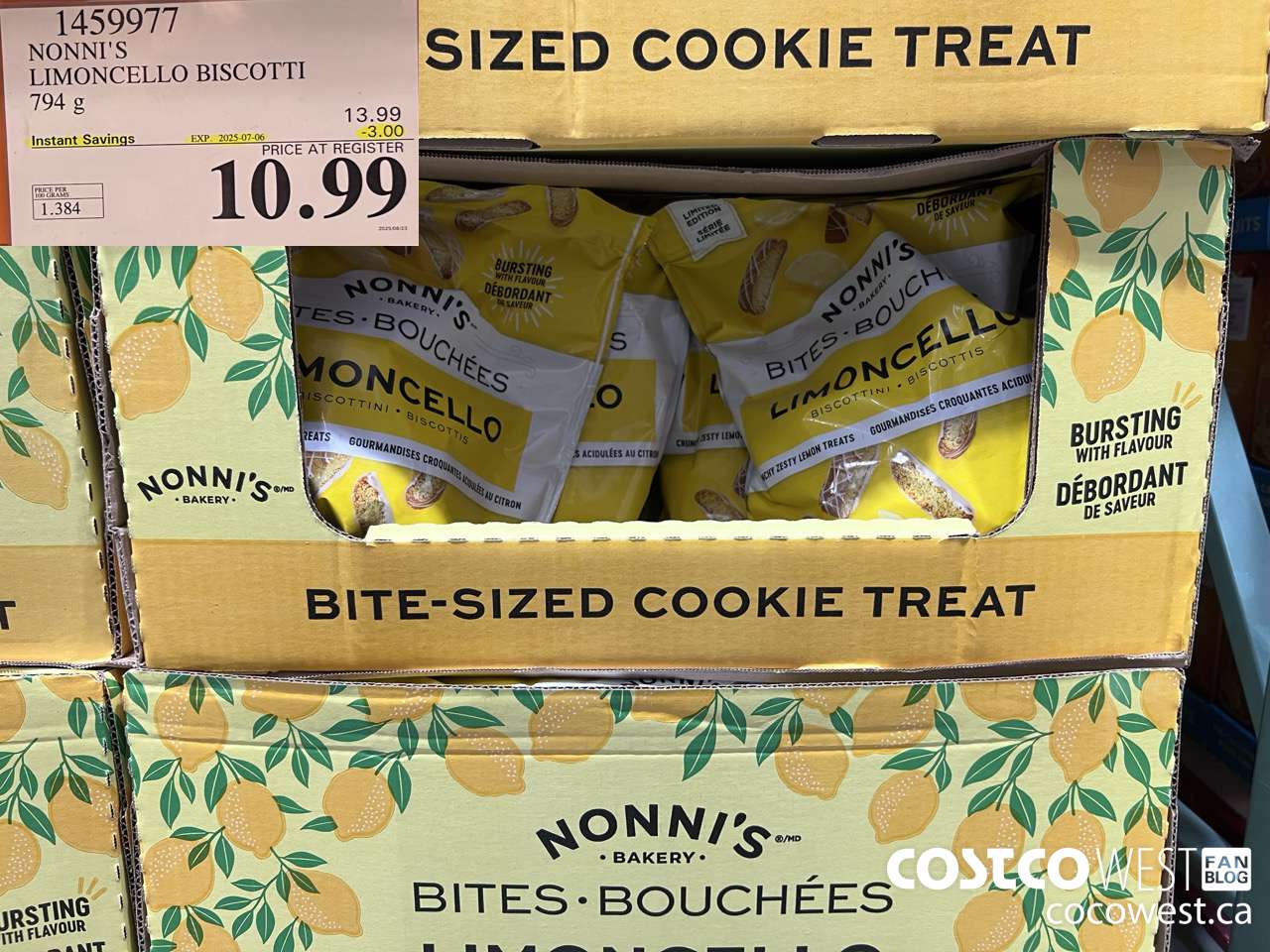 1459977 NONNI'S LIMONCELLO BISCOTTI BITES 794 g ($3.00 INSTANT SAVINGS EXPIRES ON 2025-07-06) $10.99