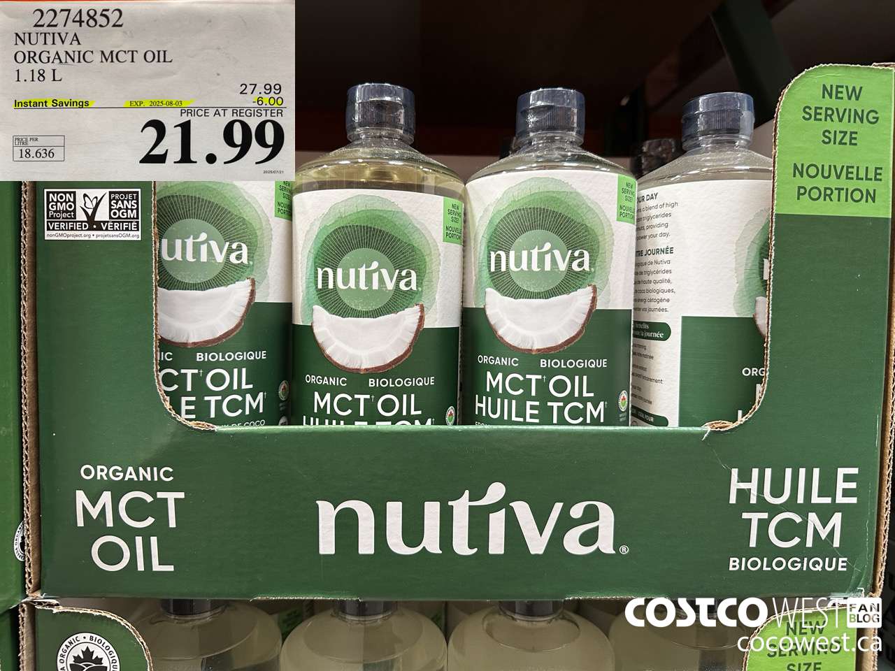 2274852 NUTIVA ORGANIC MCT OIL 1.18L ($6.00 INSTANT SAVINGS EXPIRES ON 2025-08-03) $21.99
