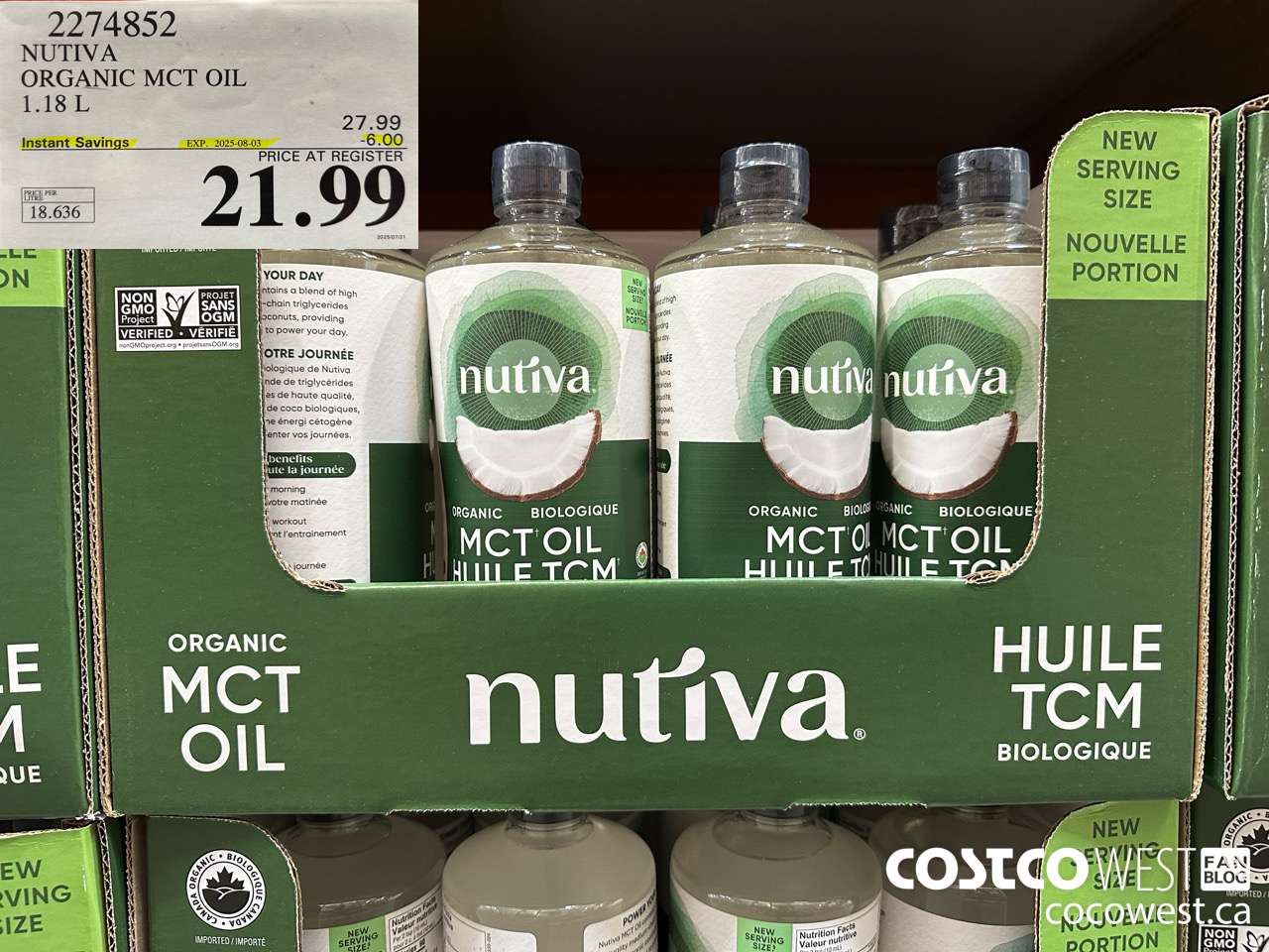 2274852 NUTIVA ORGANIC MCT OIL 1.18L ($6.00 INSTANT SAVINGS EXPIRES ON 2025-08-03) $21.99