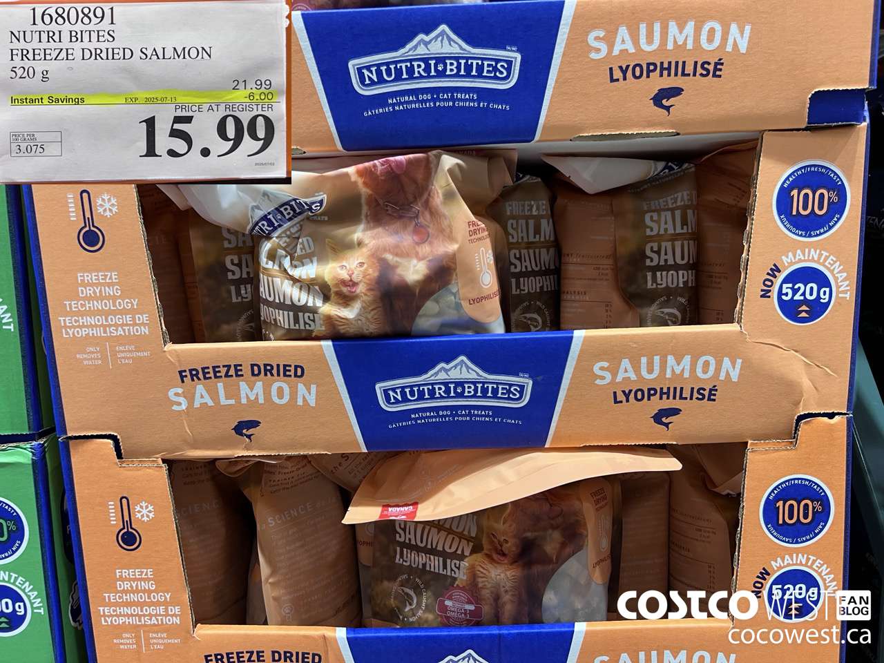 1680891 NUTRI BITES FREEZE DRIED SALMON 520G ($6.00 INSTANT SAVINGS EXPIRES ON 2025-07-13) $15.99