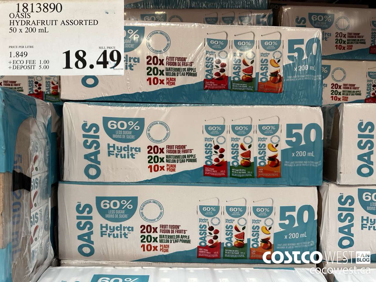 1813890 OASIS HYDRAFRUIT ASSORTED 50 X 200ML $18.49