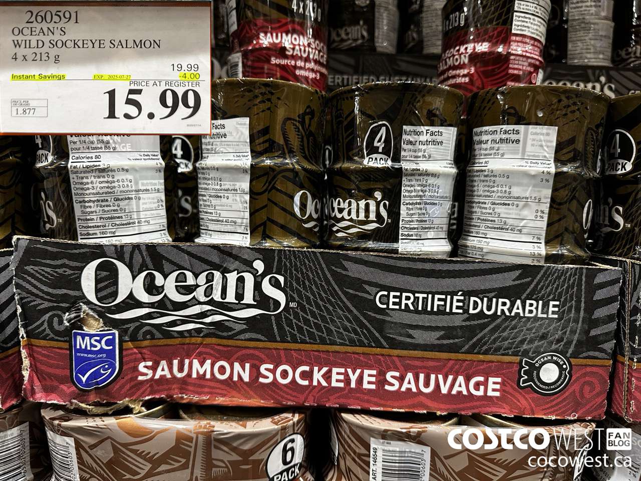 260591 OCEAN'S SOCKEYE SALMON 4 x 213 g ($4.00 INSTANT SAVINGS EXPIRES ON 2025-07-27) $15.99