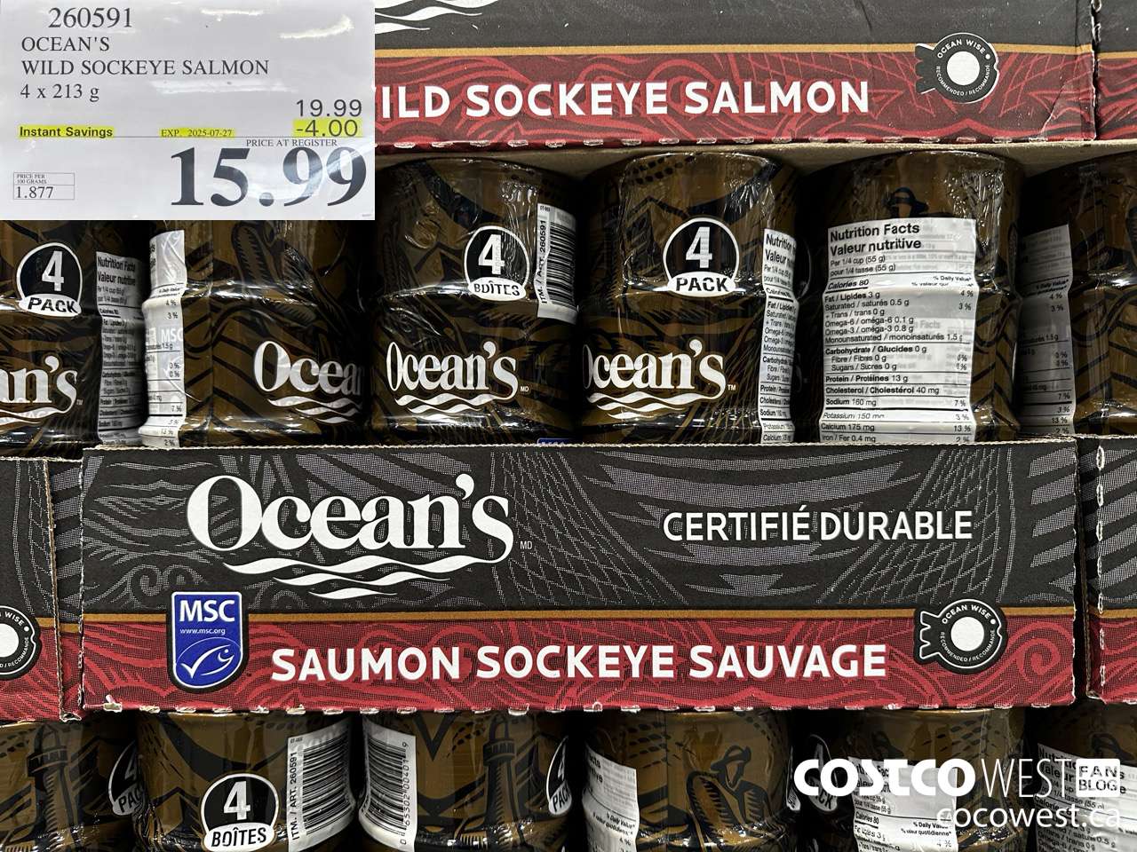 260591 OCEAN'S SOCKEYE SALMON 4 x 213 g ($4.00 INSTANT SAVINGS EXPIRES ON 2025-07-27) $15.99