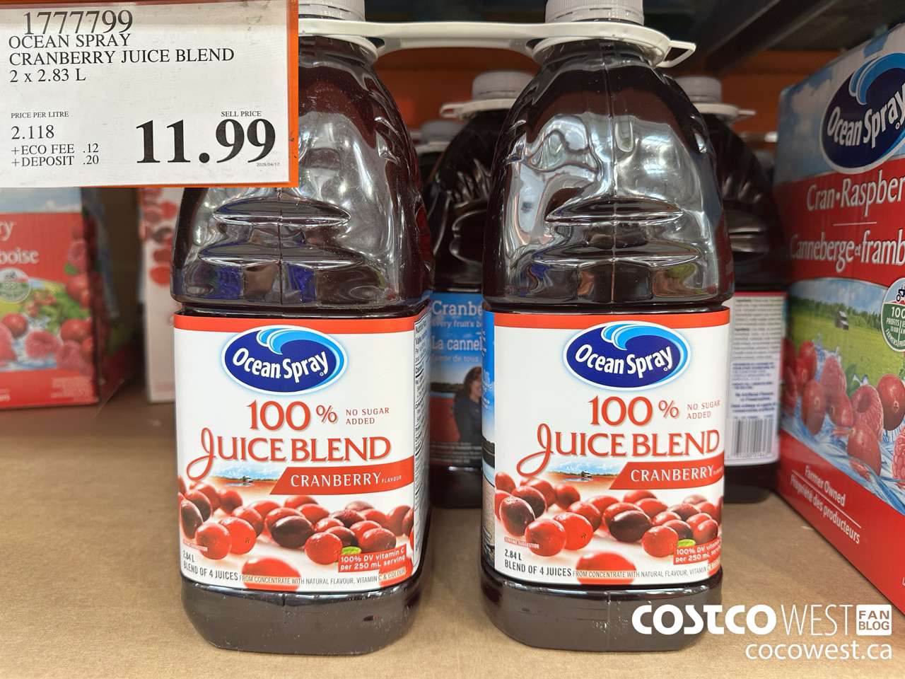 1777799 OCEAN SPRAY CRANBERRY JUICE BLEND 2 X 2.83 L $11.99