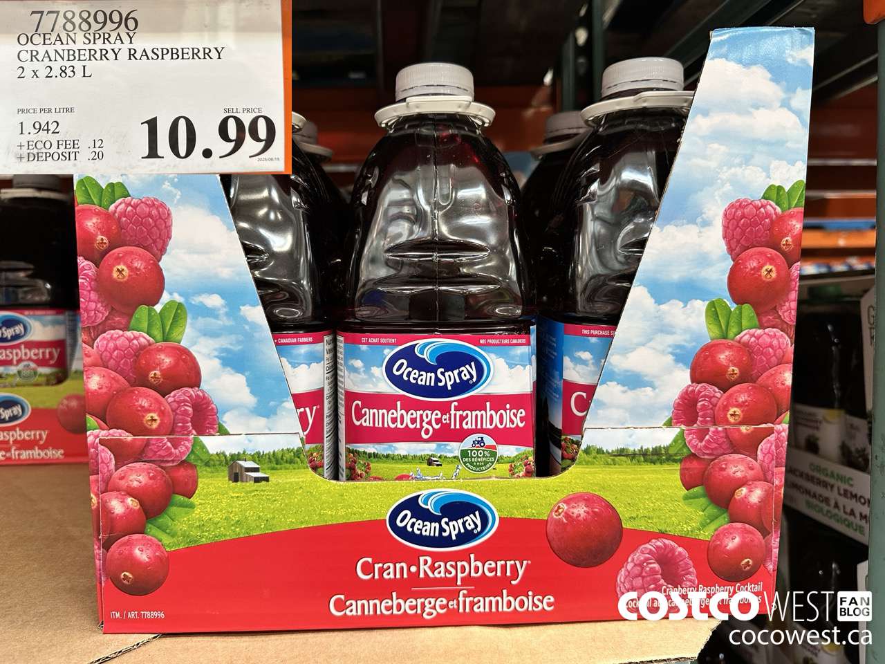 7788996 OCEAN SPRAY CRANBERRY RASPBERRY 2 X 2.83 L $10.99