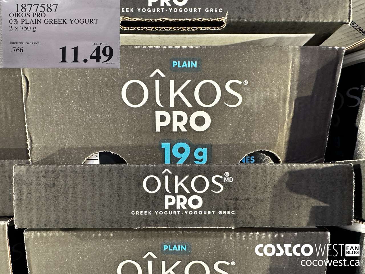 1877587 OIKOS PRO 0% PLAIN GREEK YOGURT 2 X 750G $11.49