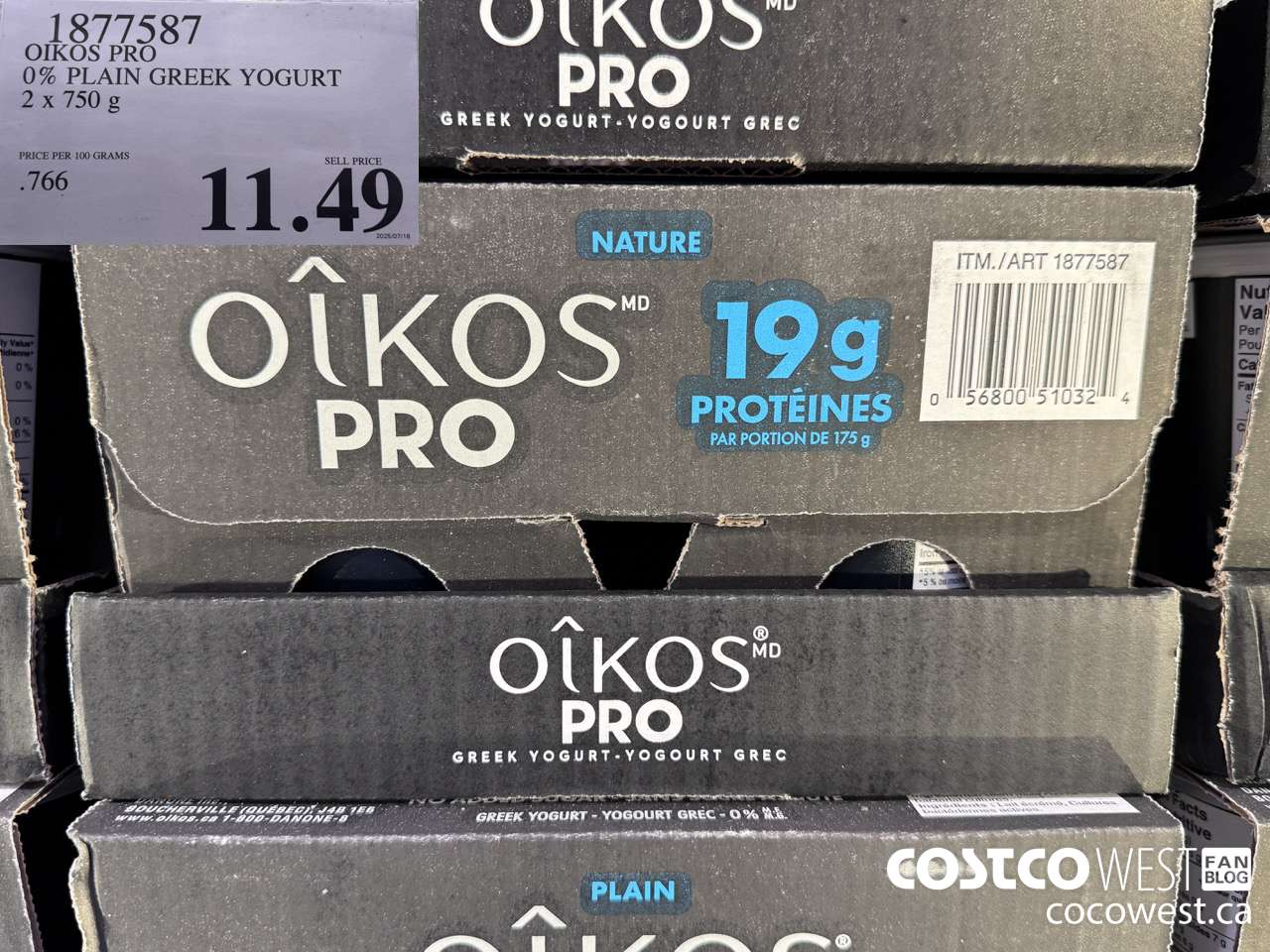 1877587 OIKOS PRO 0% PLAIN GREEK YOGURT 2 X 750G $11.49
