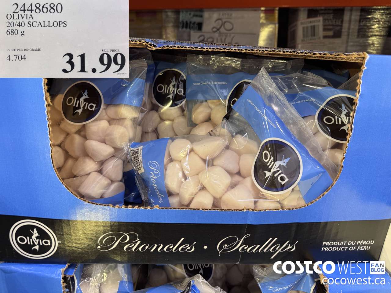 2448680 OLIVIA 20/40 SCALLOPS 680G $31.99