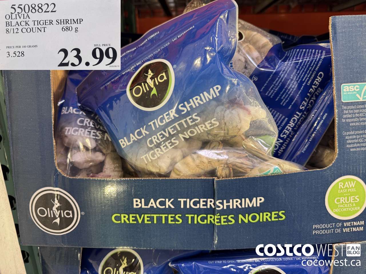 5508822 OLIVIA BLACK TIGER SHRIMP 8/12 COUNT 680 g $23.99