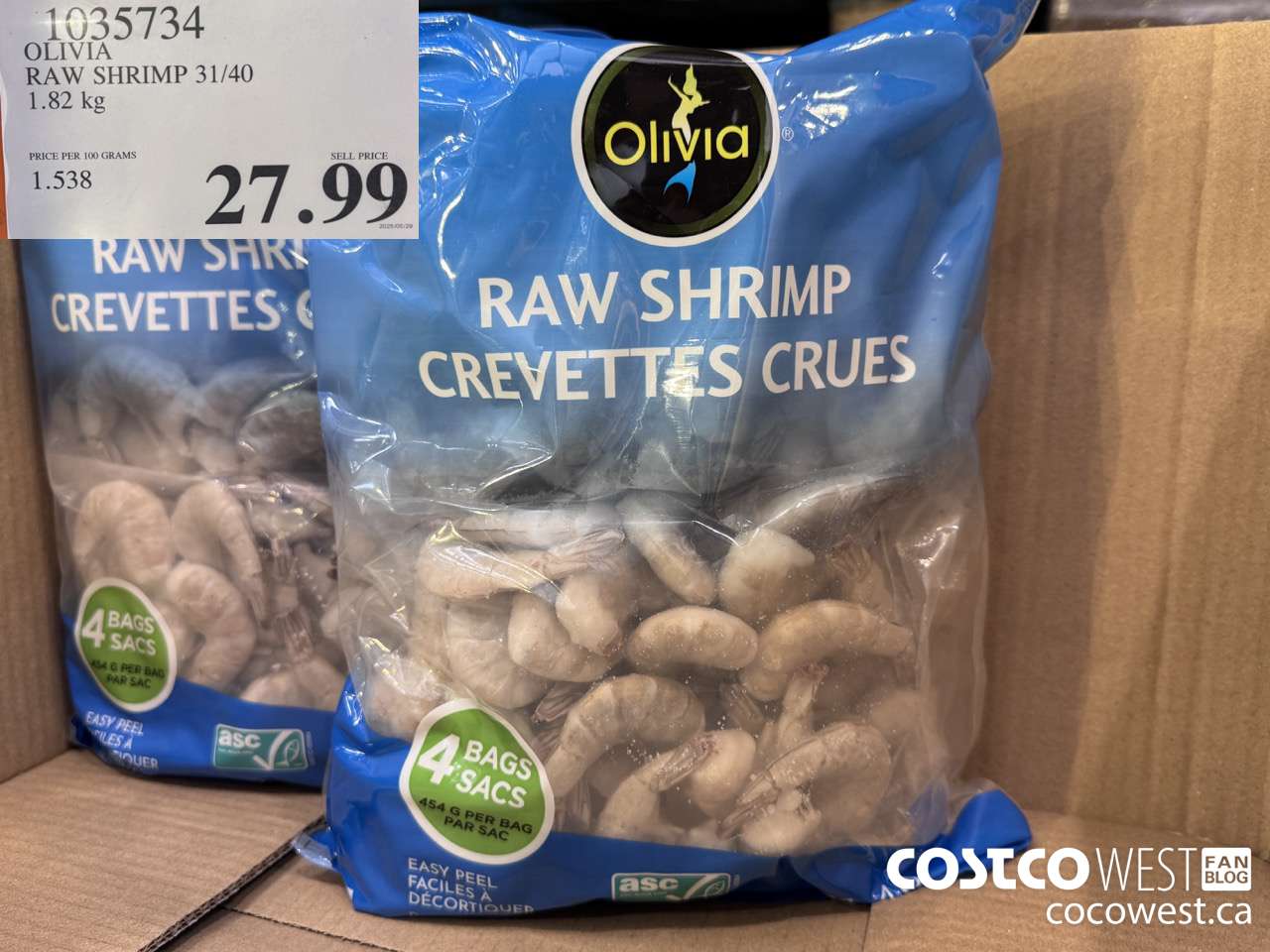 1035734 OLIVIA RAW SHRIMP 31/40 1.82 kg $27.99