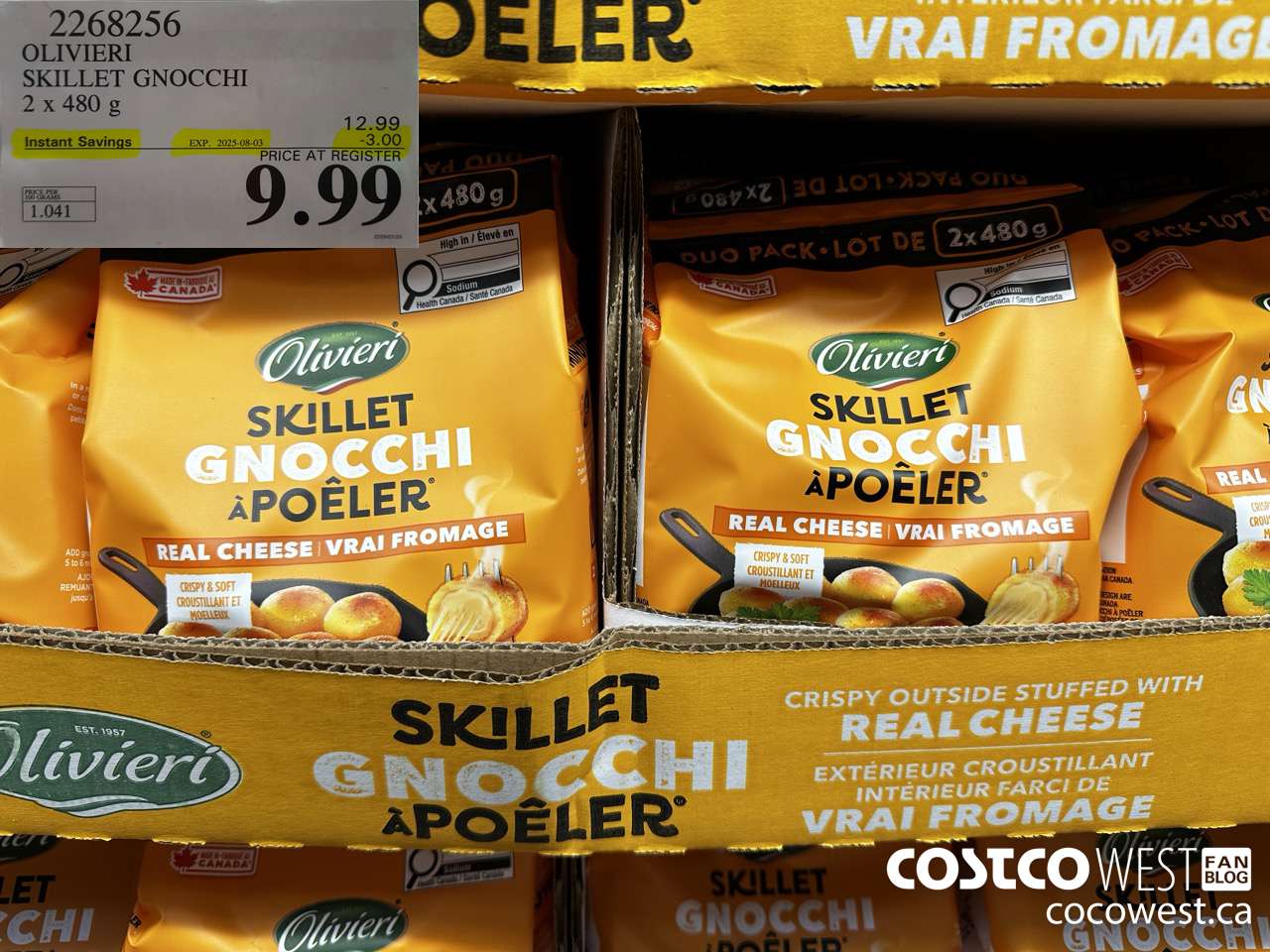 2268256 OLIVIERI SKILLET GNOCCHI 2 X 480G ($3.00 INSTANT SAVINGS EXPIRES ON 2025-08-03) $9.99