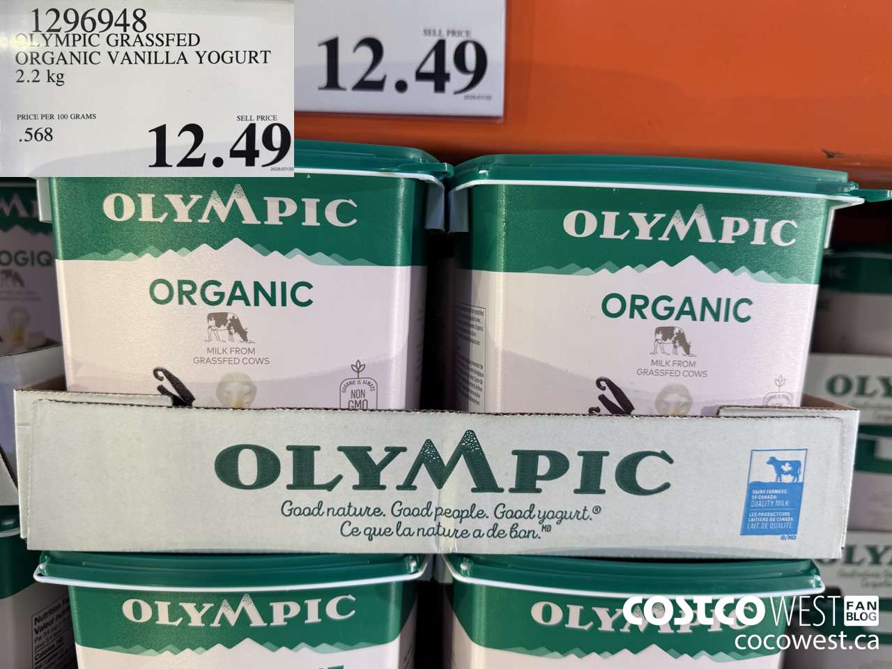 1296948 OLYMPIC GRASSFED ORGANIC VANILLA YOGURT 2.2KG $12.49