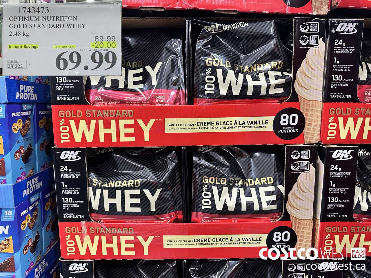 1743473 OPTIMUM NUTRITION GOLD STANDARD WHEY 2.48 KG ($20.00 INSTANT SAVINGS EXPIRES ON 2025-08-03) $69.99