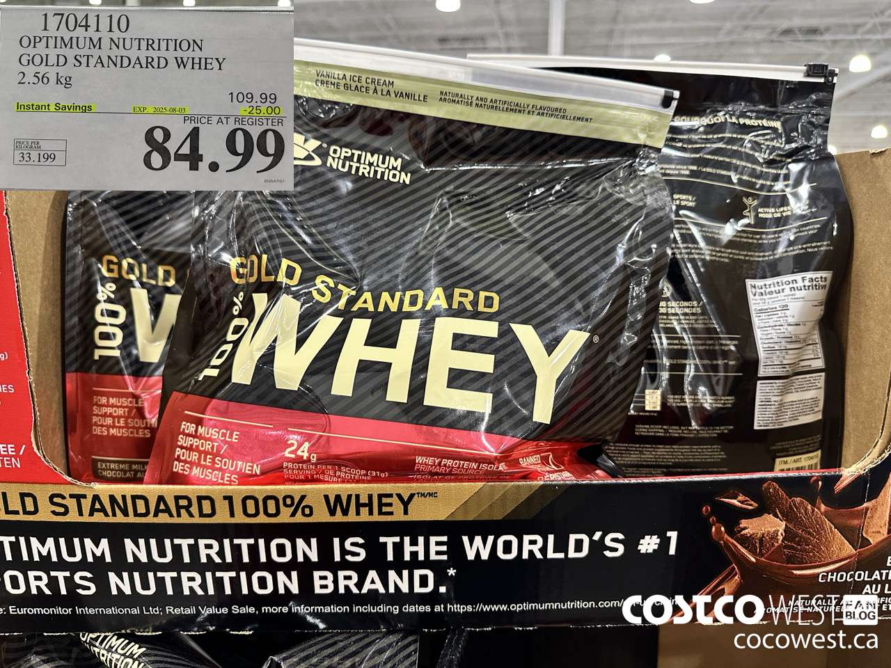 1704110 OPTIMUM NUTRITION GOLD STANDARD WHEY 2.56 KG ($20.00 INSTANT SAVINGS EXPIRES ON 2025-08-03) $84.99
