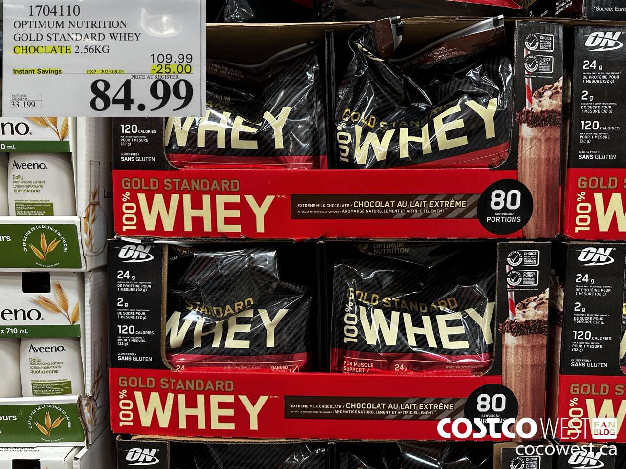 1704110 OPTIMUM NUTRITION GOLD STANDARD WHEY CHOCOLATE 2.56 KG ($25.00 INSTANT SAVINGS EXPIRES ON 2025-08-03) $84.99