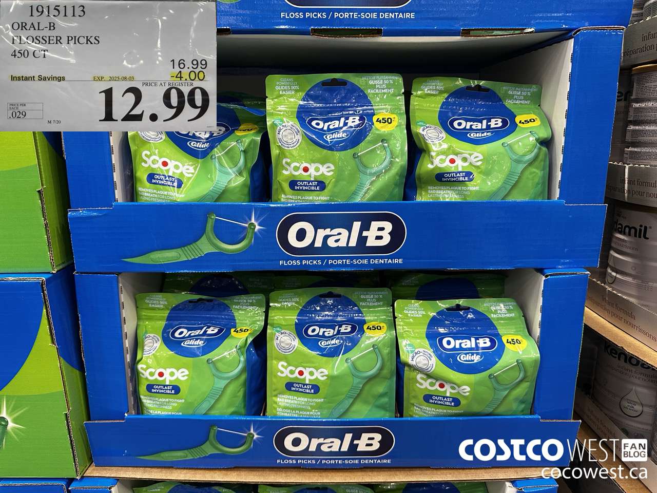 1915113 ORAL-B FLOSSER PCKS 450CT ($4.00 INSTANT SAVINGS EXPIRES ON 2025-08-03) $12.99