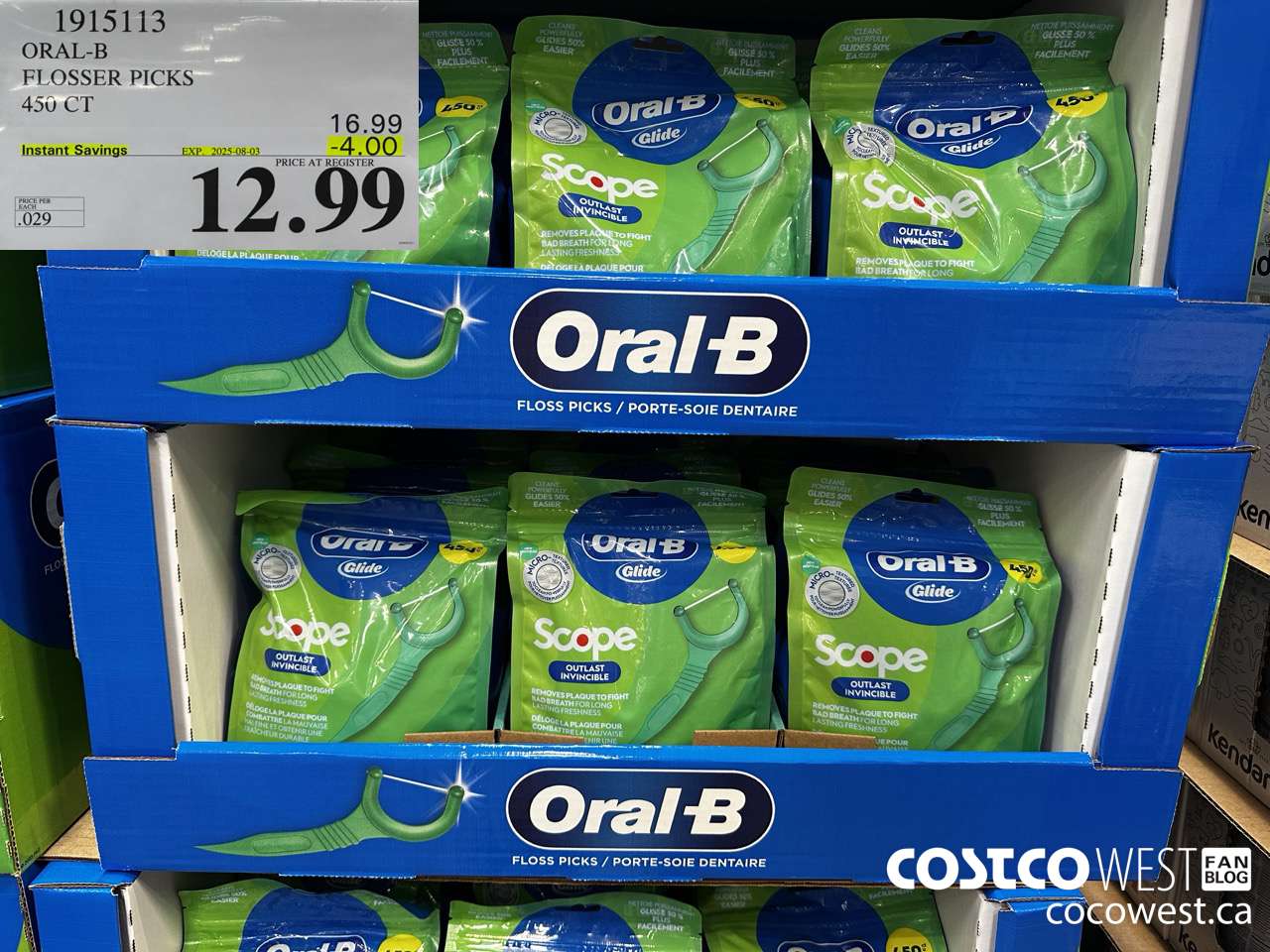 1915113 ORAL-B FLOSSER PCKS 450CT ($4.00 INSTANT SAVINGS EXPIRES ON 2025-08-03) $12.99